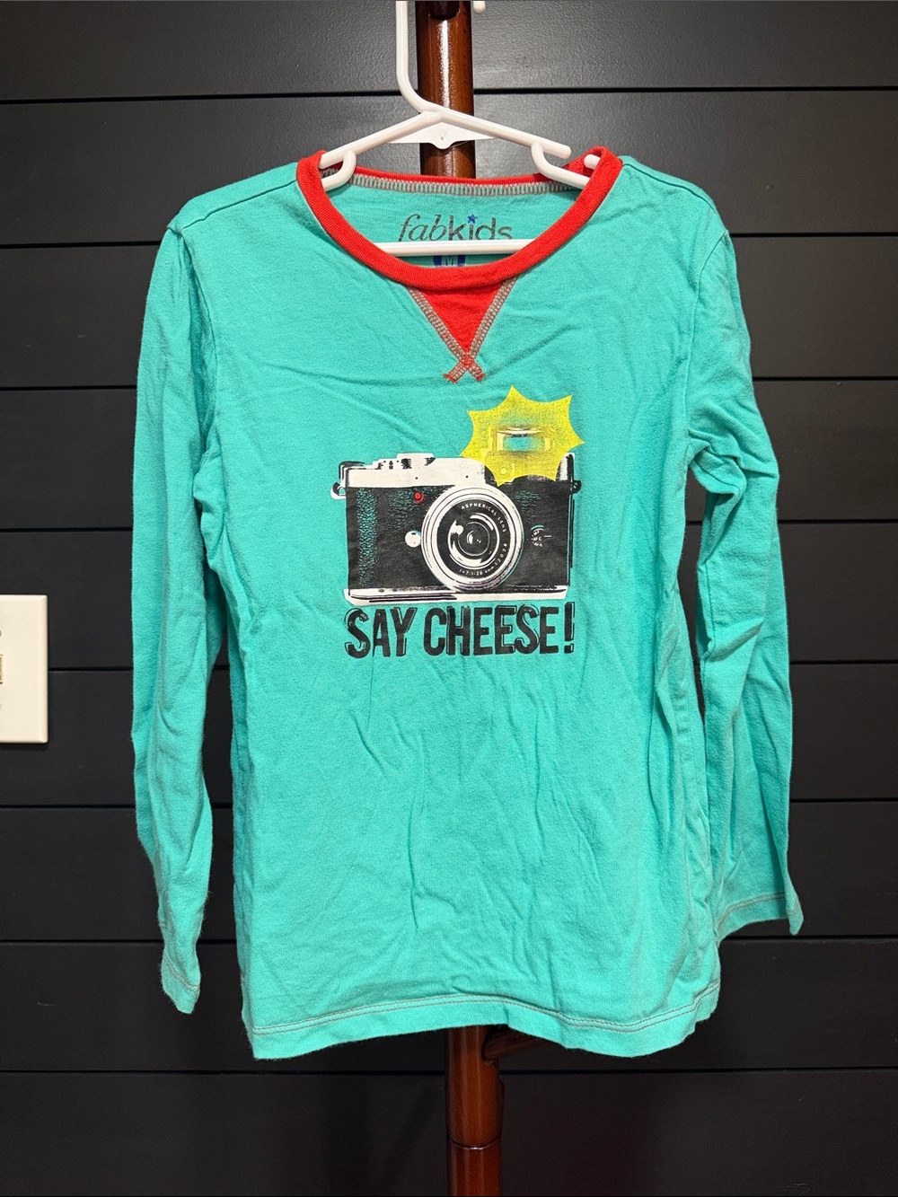 fabkids Turquoise/Green and Red 'Say Cheese!' Long Sleeve Tee